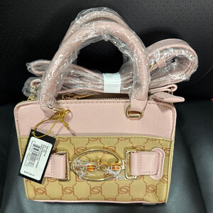 bebe Mini Bag Pink Beige Monogram Handle Crossbody